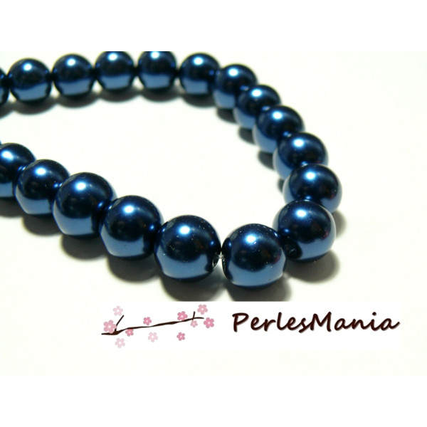 perles en verre NACRE RONDE 10mm Bleu Nuit