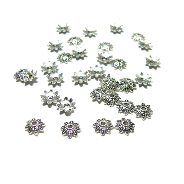 PAX 50 magnifiques coupelles calottes caps FLEUR Argent Antique 10mm 150709134227