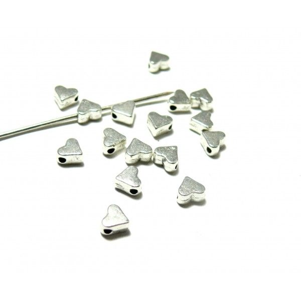 PAX 200 perles intercalaires Coeurs metal couleur Argent Platine S11100813