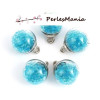 PAX 10 Pendentifs GLOBES BULLES en Verre Caviar Bleu socle Argent  PS11102448