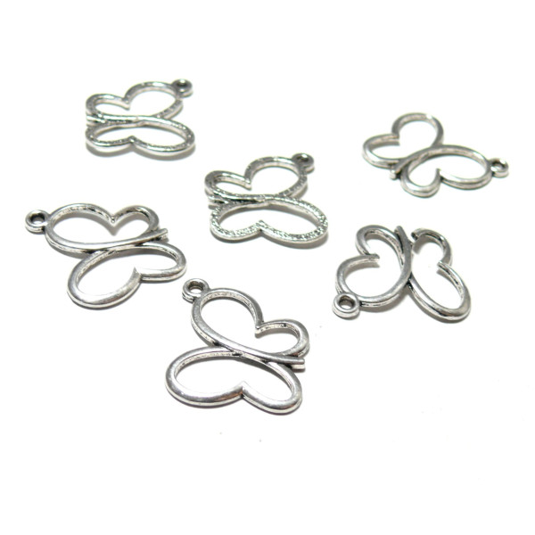 PAX 20 pendentifs breloque papillons ref 42 metal couleur Argent Platine