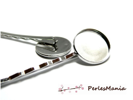 10 supports de barrettes 14mm Argent platine ronde qualité pour création de bijoux 