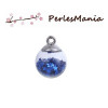 PAX 10 Pendentifs GLOBES BULLES en Verre Bille Vert socle Argent  PS11102447
