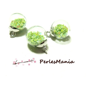 Pendentifs charms Globe Bulle Verre Étoile Vert Pastel Socle Argent