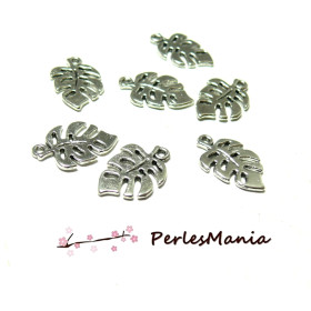 PAX 20 breloque pendentifs feuille de philodendron Montserrat ARGENT ANTIQUE ref 36