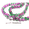 Perles de verre craquelé bicolore rose et vert 10mm