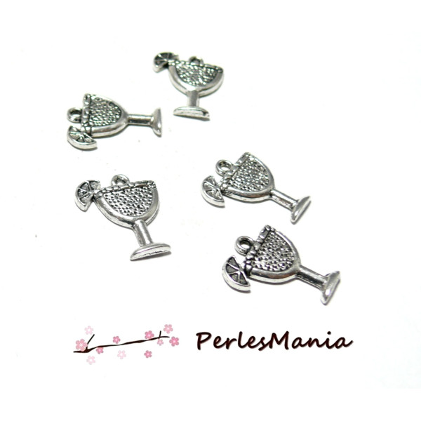 Pendentifs, breloque COCKTAIL EXOTIQUE, métal Argent Antique