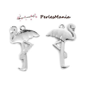 4 pendentifs breloque OISEAU dans CERCLE couleur ARGENT ANTIQUE ( S1165203 )