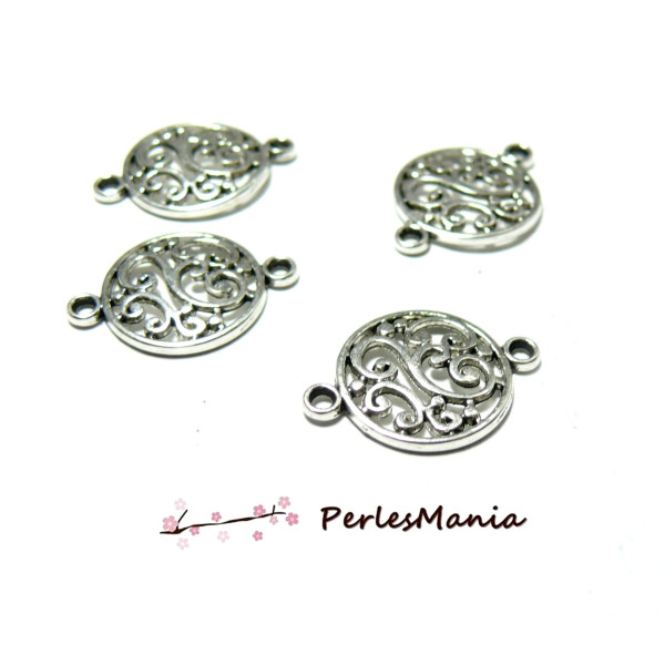 Pendentifs connecteur Rond Arabesque metal  Argent Antique