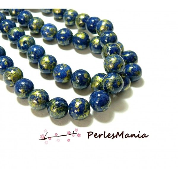 1 fil d'environ 40 perles Jade Mashan Bleu Nuit mordoré 10mm H23201G