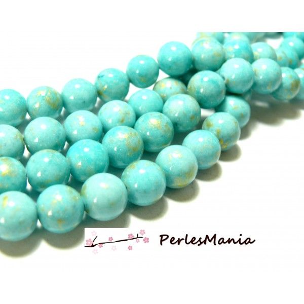 1 fil d'environ 40 perles Jade Mashan Bleu Ciel mordoré 10mm H23201H