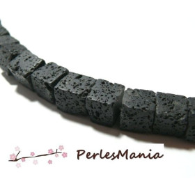 Perles forme cube Noir 10mm  Pierre de lave Couleur 18