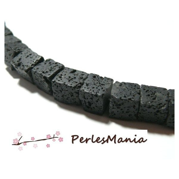 Perles forme cube Noir 10mm  Pierre de lave Couleur 18