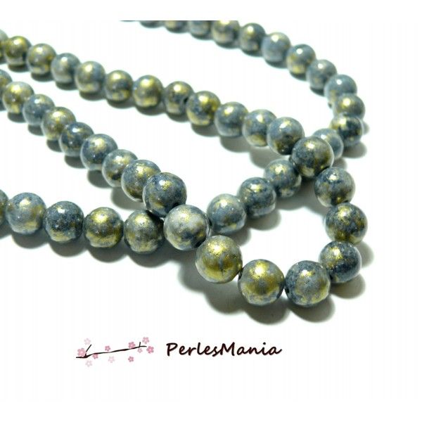 1 fil d'environ 48 perles Jade Mashan Bleu Turquoise mordoré 8mm H23201C