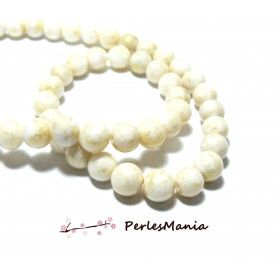 Perles rondes 6mm, Jade Mashan Crème mordoré