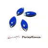sequins médaillons style émaillés Biface Grain de riz Bleu 5 par 13mm ref 6 sur une base en métal argent