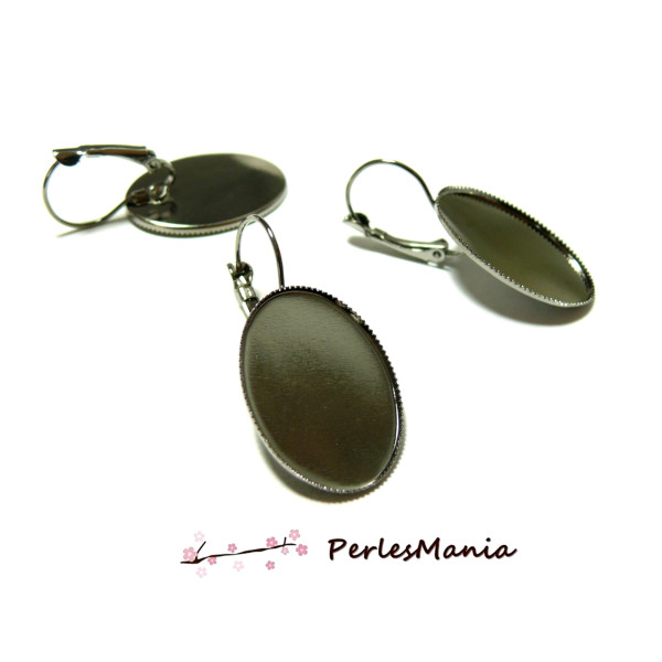 Boucles d'oreille dormeuse Plateau Ovale 18 par 25mm metal couleur Gun metal171130173823GU