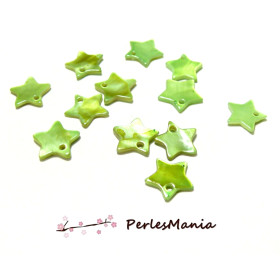 Pendentifs Nacres Pastilles Etoiles 13mm Vert