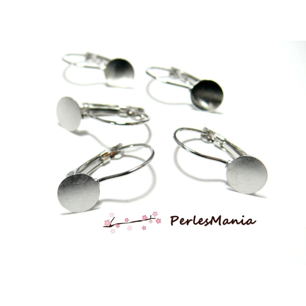 Supports boucle d'oreille, Dormeuse Plateau Lisse 10mm, laiton finition Argent Platine
