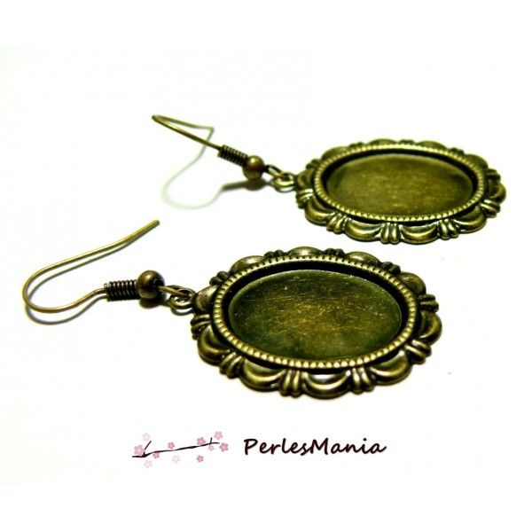 Supports de Boucle d'oreille crochet Vintage 13 par 18mm metal couleur Bronze