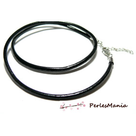 Colliers cuir véritable noir diamètre 3mm  avec chaine de confort