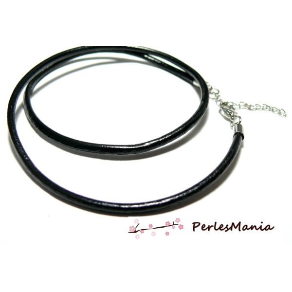 Colliers cuir véritable noir diamètre 3mm  avec chaine de confort