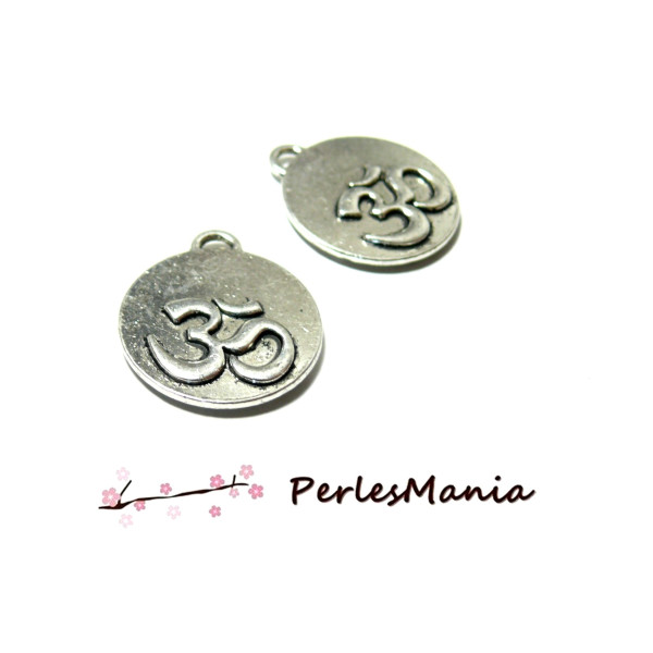 Breloques pendentifs  Yoga OM 20mm, laiton finition Argent Antique