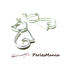 pendentifs, breloque 24mm Chat Assis metal couleur Argent Vif