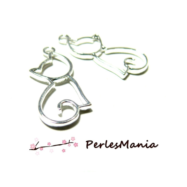 pendentifs, breloque 24mm Chat Assis metal couleur Argent Vif