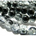 1 fil d'environ 200 perles de verre ronde craquelé bicolore noir et blanc 4mm couleur 11