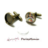 Boutons de manchettes 16mm BRONZE et 10 cabochons en verre transparents