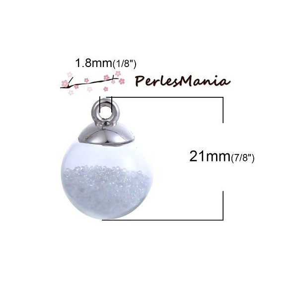 Pendentifs, Globes Bulles en Verre Caviar Blanc socle Argent