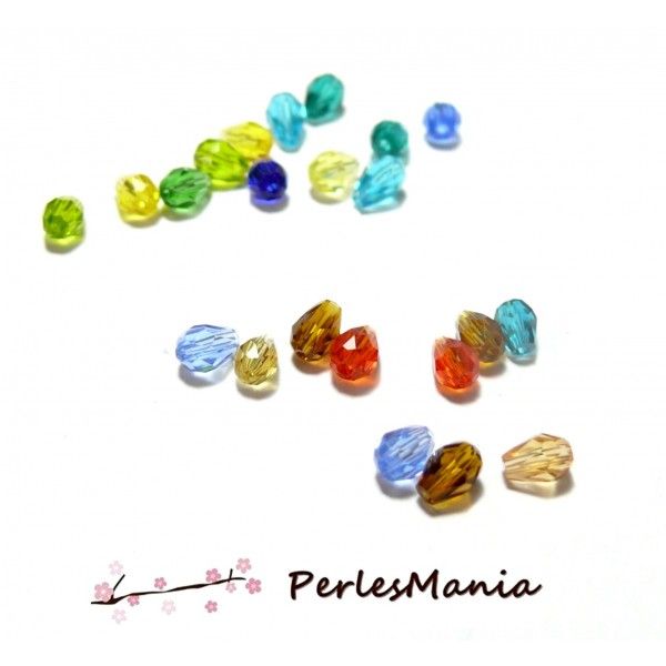 Perles à facettes Mini Goutte en verre 5x3mm Multicolores