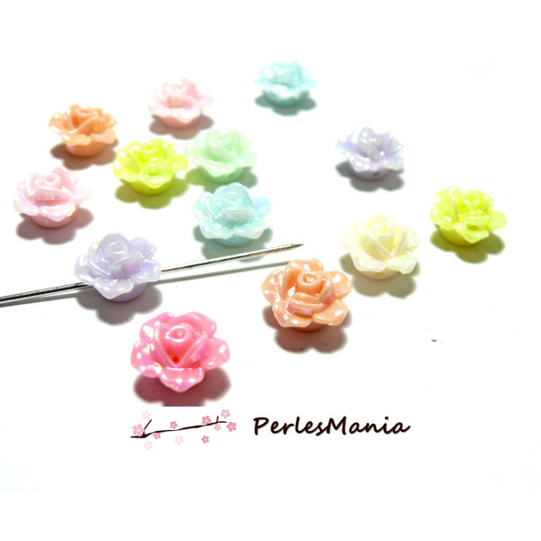 Cabochons, perles intercalaire Fleur Résine 13mm Irisé Multicolore