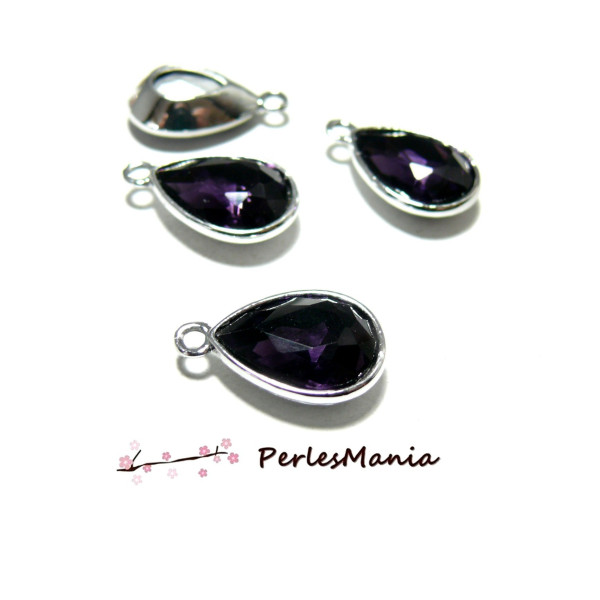 Pendentifs Goutte Verre Facetté Violet Améthyste 19mm