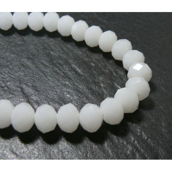 Perles à facettes rondelles en verre 6 par 8mm Blanc laiteux