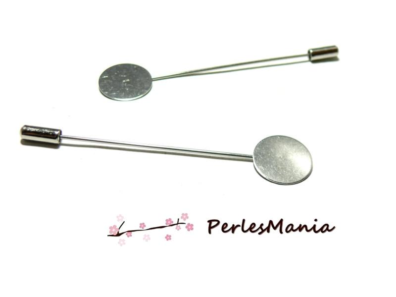 Broches fibule couleur argent platine plateau plat 15mm Acier Inoxydable