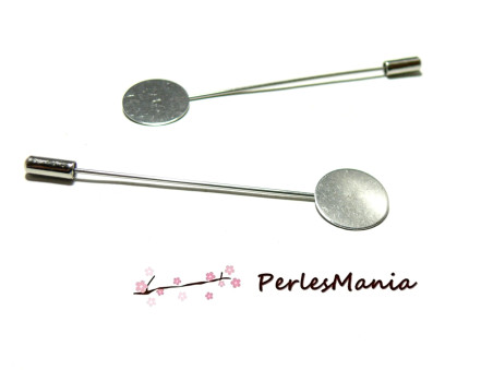 Broches fibule couleur argent platine plateau plat 15mm Acier Inoxydable