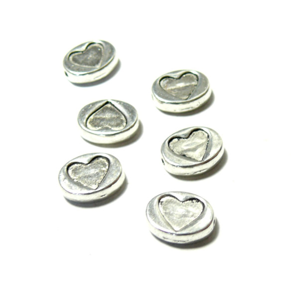 Perles intercalaires Ovale Coeur 12 par 9mm metal couleur Argent Antique