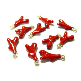 Breloques Pendentifs Corail 18mm Résine Émaillée Rouge Doré