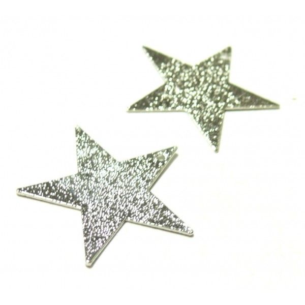 S11107440 PAX 10 Pendentifs Breloques  étoile Stardust 22mm couleur Argent Platine