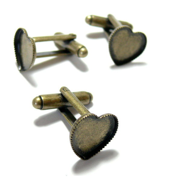 Boutons de manchettes Coeur 12mm métal ccouleur Bronze qualité Laiton