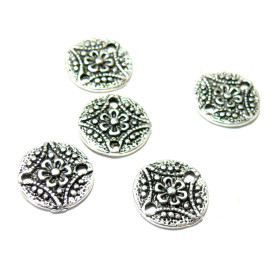 Pendentifs Connecteurs Médaillon Fleurs 11mm – Métal Argent Antique