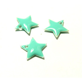 Sequins médaillons style émaillés Biface Etoile Vert d'eau 13mm ref 10 sur une base en métal argent