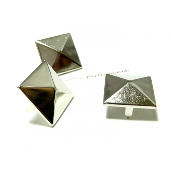 lot de 10 clous rivet XXL 20mm pyramide carré à 2 griffes ARGENT PLATINE