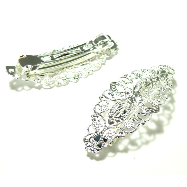 BN1110802PP PAX 2 Grandes Barrettes Filigrane couleur Argent Platine à clip 80x35mm