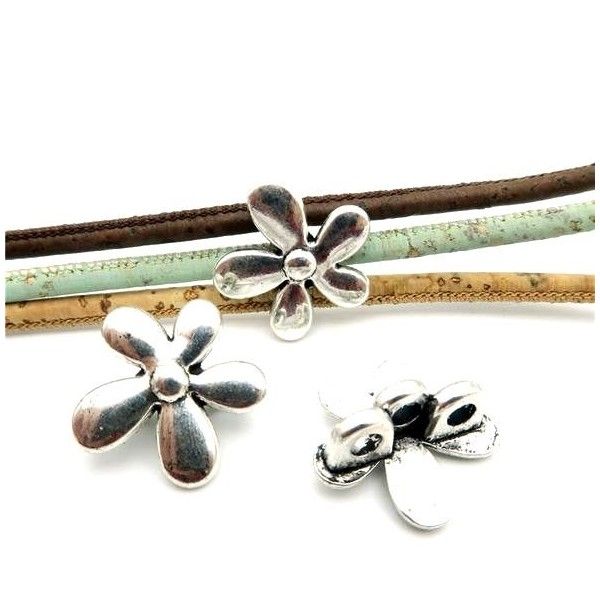 perles intercalaires Fleurs 20mm pour cordons 3mm metal couleur Argent Antique