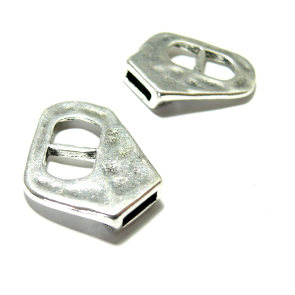 PS110097307 PAX 2 sets fermoirs T toggle Martelé pour cordon lanieres metal couleur Argent Antique