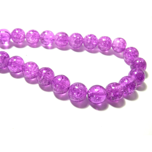 perles de verre craquelé 10mm Rose Orchidée