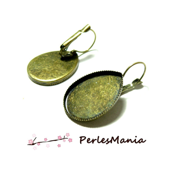 10 pièces boucle d'oreille DORMEUSE PLATEAU forme GOUTTE 13 par 18mm BRONZE ref 35363